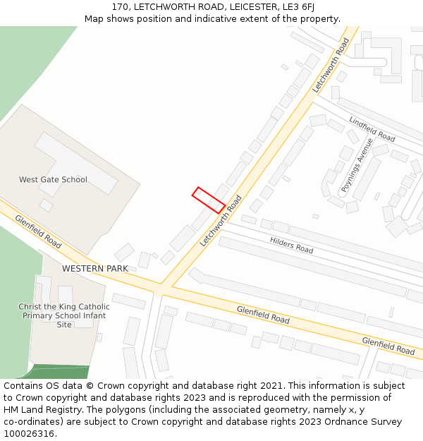 170, LETCHWORTH ROAD, LEICESTER, LE3 6FJ: Location map and indicative extent of plot