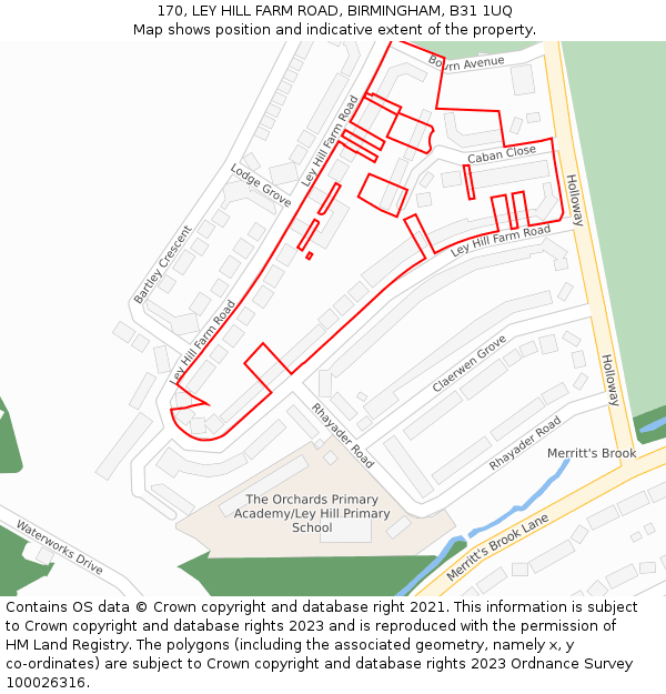 170, LEY HILL FARM ROAD, BIRMINGHAM, B31 1UQ: Location map and indicative extent of plot