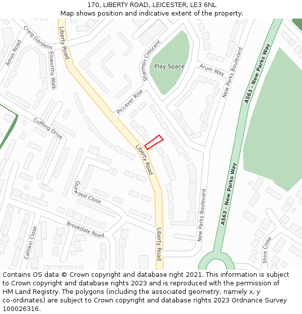 170, LIBERTY ROAD, LEICESTER, LE3 6NL: Location map and indicative extent of plot