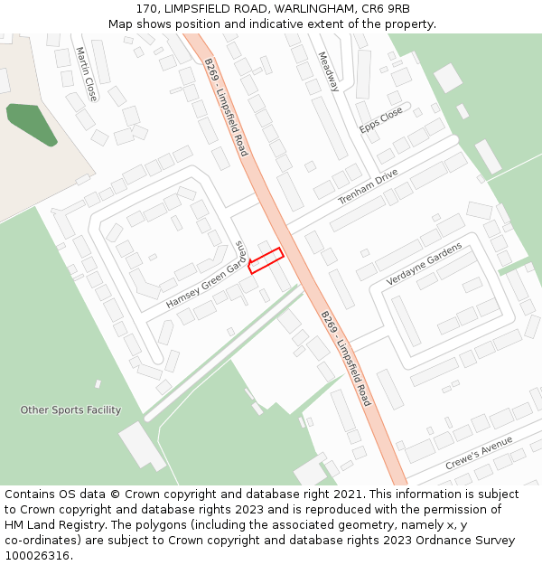170, LIMPSFIELD ROAD, WARLINGHAM, CR6 9RB: Location map and indicative extent of plot