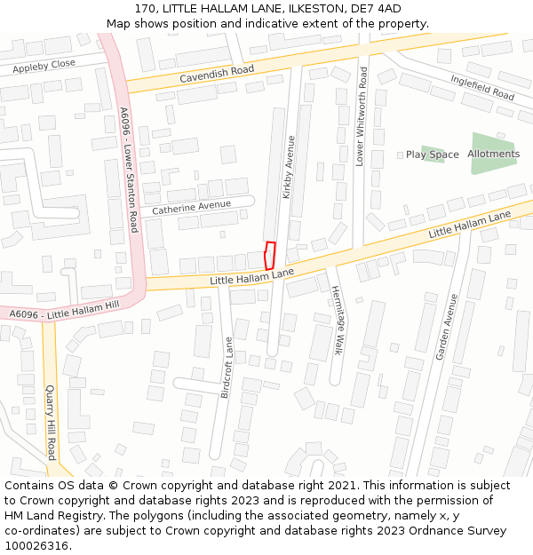 170, LITTLE HALLAM LANE, ILKESTON, DE7 4AD: Location map and indicative extent of plot