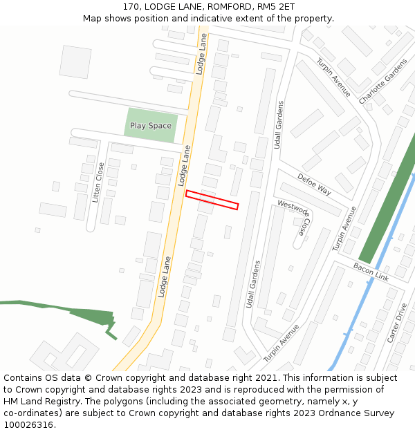 170, LODGE LANE, ROMFORD, RM5 2ET: Location map and indicative extent of plot