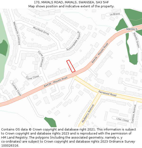 170, MAYALS ROAD, MAYALS, SWANSEA, SA3 5HF: Location map and indicative extent of plot