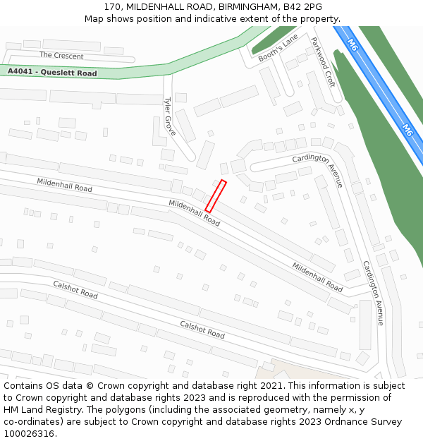 170, MILDENHALL ROAD, BIRMINGHAM, B42 2PG: Location map and indicative extent of plot