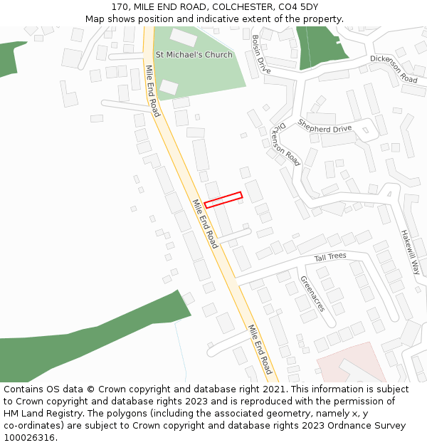 170, MILE END ROAD, COLCHESTER, CO4 5DY: Location map and indicative extent of plot