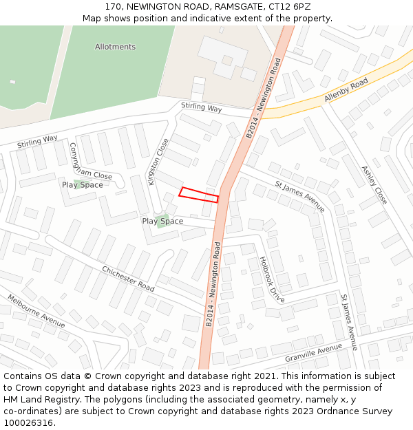 170, NEWINGTON ROAD, RAMSGATE, CT12 6PZ: Location map and indicative extent of plot