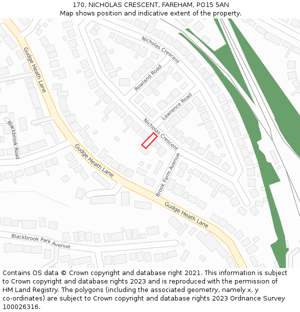 170, NICHOLAS CRESCENT, FAREHAM, PO15 5AN: Location map and indicative extent of plot