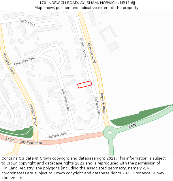 170, NORWICH ROAD, AYLSHAM, NORWICH, NR11 6JJ: Location map and indicative extent of plot