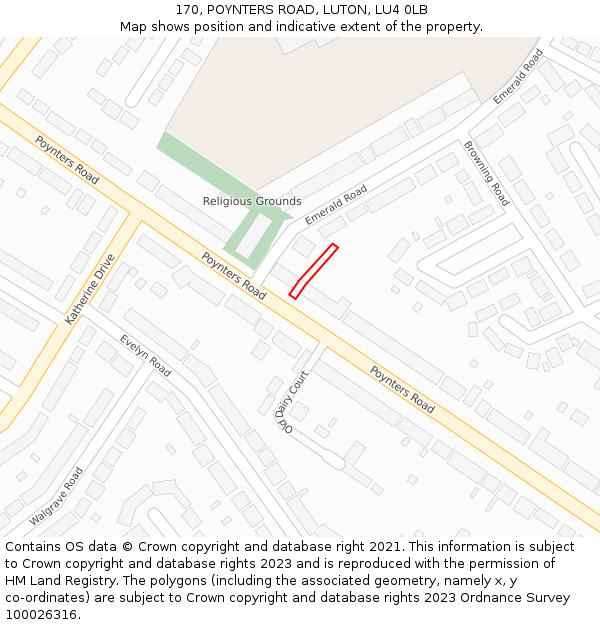 170, POYNTERS ROAD, LUTON, LU4 0LB: Location map and indicative extent of plot