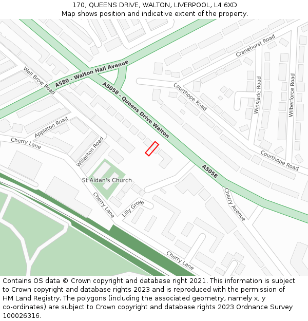 170, QUEENS DRIVE, WALTON, LIVERPOOL, L4 6XD: Location map and indicative extent of plot