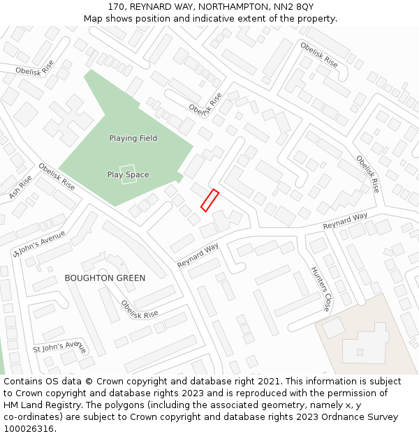 170, REYNARD WAY, NORTHAMPTON, NN2 8QY: Location map and indicative extent of plot