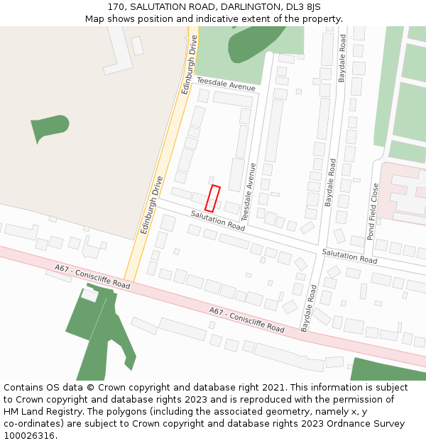 170, SALUTATION ROAD, DARLINGTON, DL3 8JS: Location map and indicative extent of plot