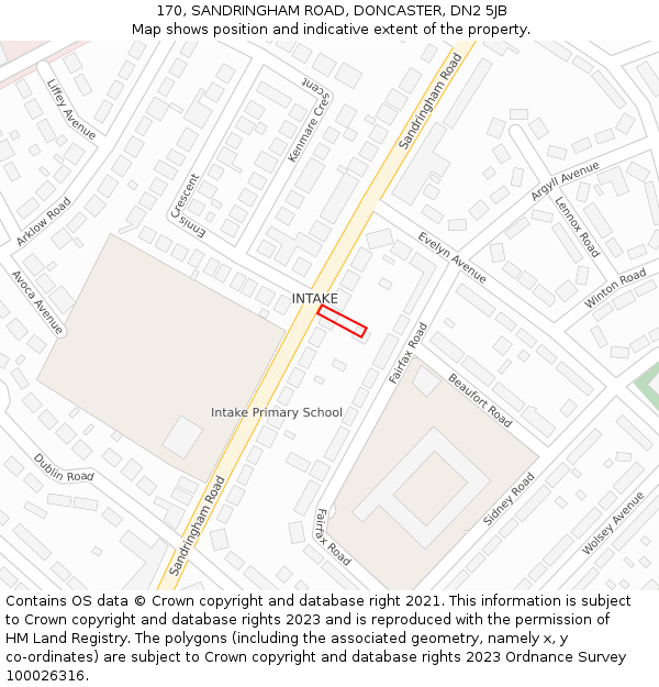 170, SANDRINGHAM ROAD, DONCASTER, DN2 5JB: Location map and indicative extent of plot