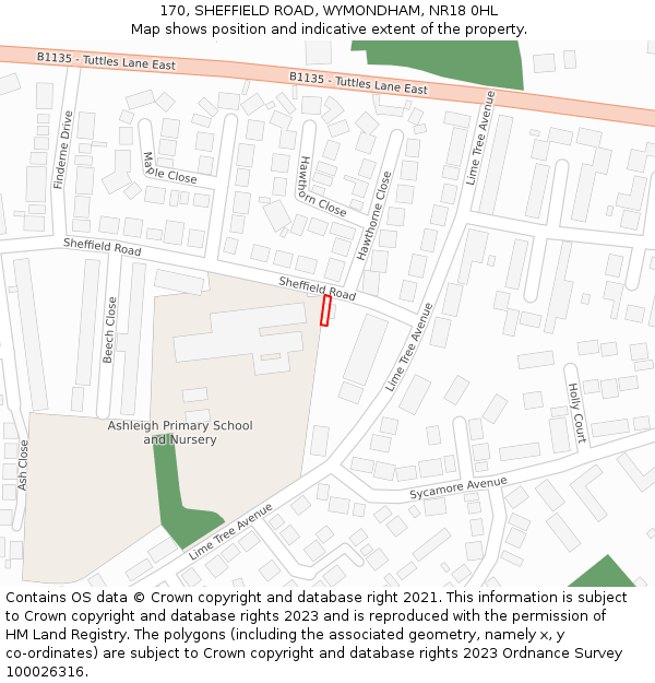 170, SHEFFIELD ROAD, WYMONDHAM, NR18 0HL: Location map and indicative extent of plot