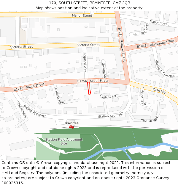 170, SOUTH STREET, BRAINTREE, CM7 3QB: Location map and indicative extent of plot