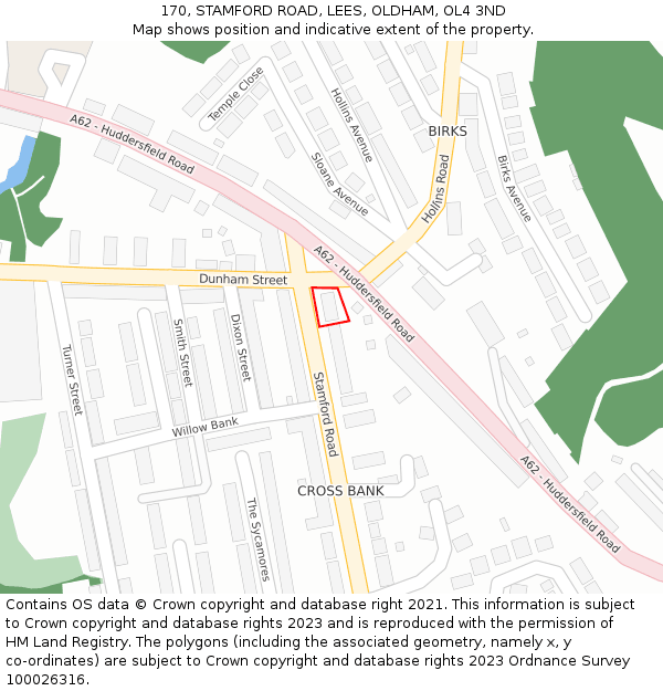 170, STAMFORD ROAD, LEES, OLDHAM, OL4 3ND: Location map and indicative extent of plot