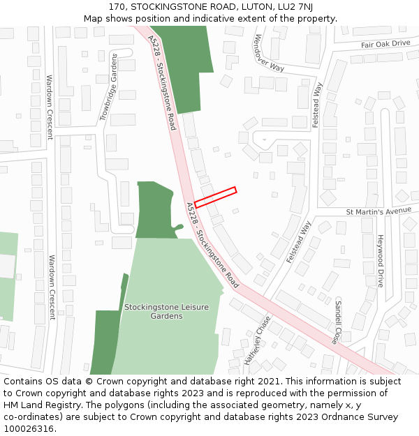 170, STOCKINGSTONE ROAD, LUTON, LU2 7NJ: Location map and indicative extent of plot