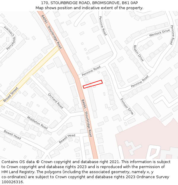 170, STOURBRIDGE ROAD, BROMSGROVE, B61 0AP: Location map and indicative extent of plot