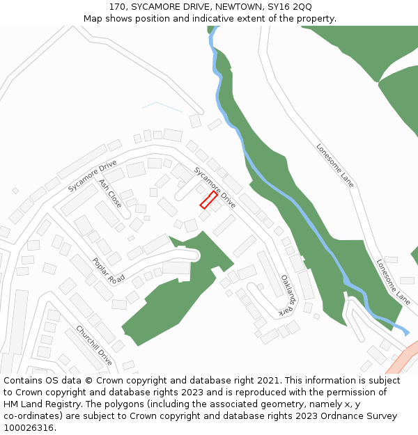 170, SYCAMORE DRIVE, NEWTOWN, SY16 2QQ: Location map and indicative extent of plot