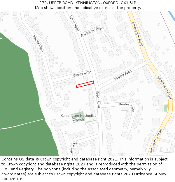 170, UPPER ROAD, KENNINGTON, OXFORD, OX1 5LP: Location map and indicative extent of plot