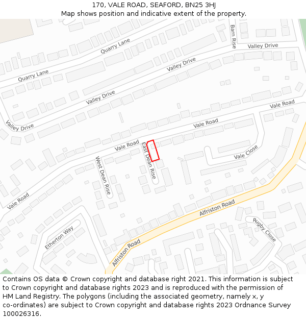 170, VALE ROAD, SEAFORD, BN25 3HJ: Location map and indicative extent of plot