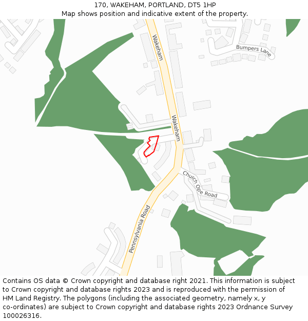 170, WAKEHAM, PORTLAND, DT5 1HP: Location map and indicative extent of plot