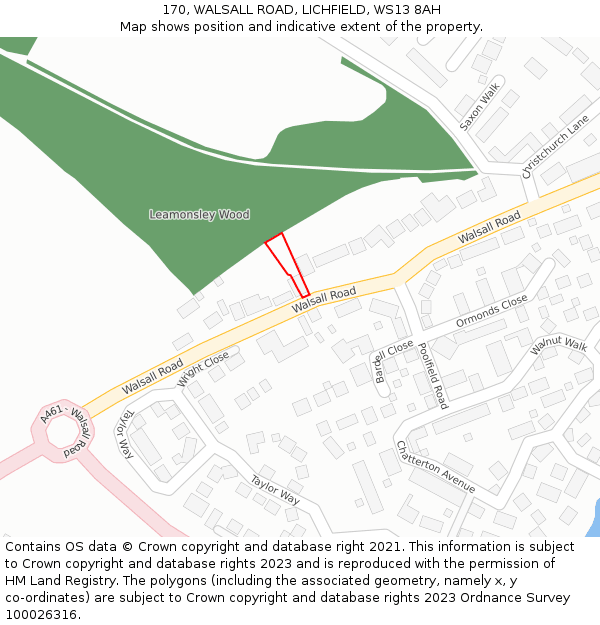 170, WALSALL ROAD, LICHFIELD, WS13 8AH: Location map and indicative extent of plot