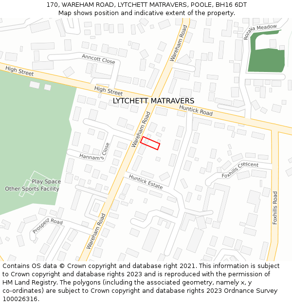 170, WAREHAM ROAD, LYTCHETT MATRAVERS, POOLE, BH16 6DT: Location map and indicative extent of plot