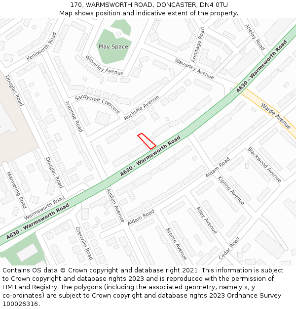 170, WARMSWORTH ROAD, DONCASTER, DN4 0TU: Location map and indicative extent of plot