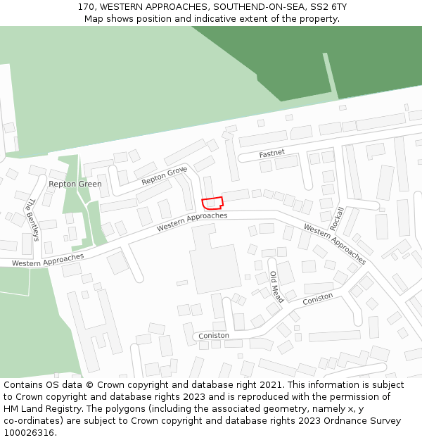 170, WESTERN APPROACHES, SOUTHEND-ON-SEA, SS2 6TY: Location map and indicative extent of plot