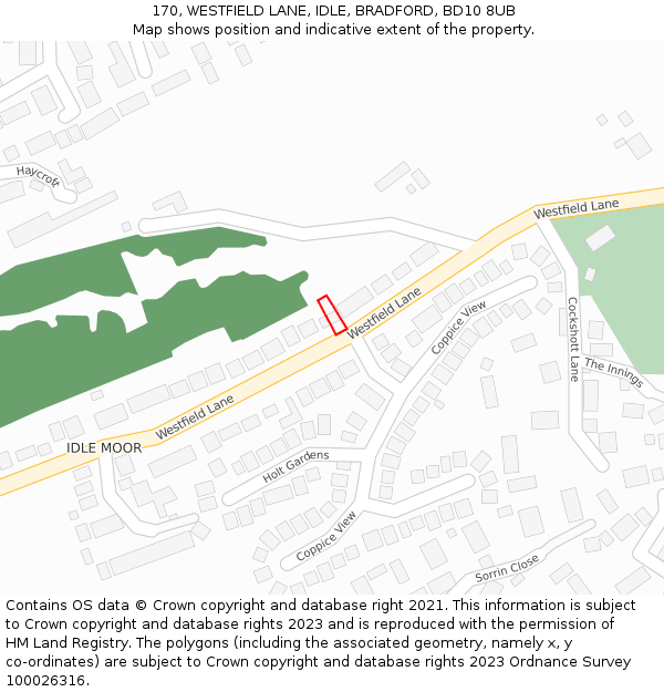 170, WESTFIELD LANE, IDLE, BRADFORD, BD10 8UB: Location map and indicative extent of plot