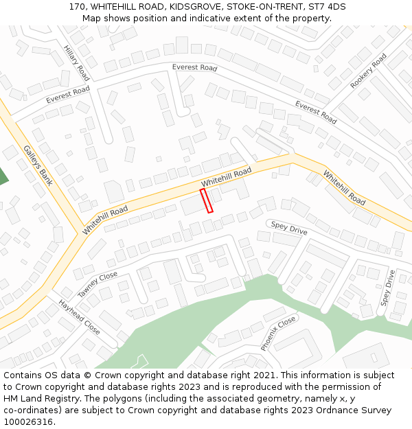 170, WHITEHILL ROAD, KIDSGROVE, STOKE-ON-TRENT, ST7 4DS: Location map and indicative extent of plot