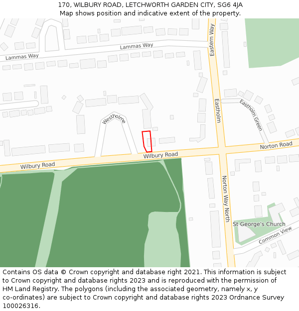 170, WILBURY ROAD, LETCHWORTH GARDEN CITY, SG6 4JA: Location map and indicative extent of plot