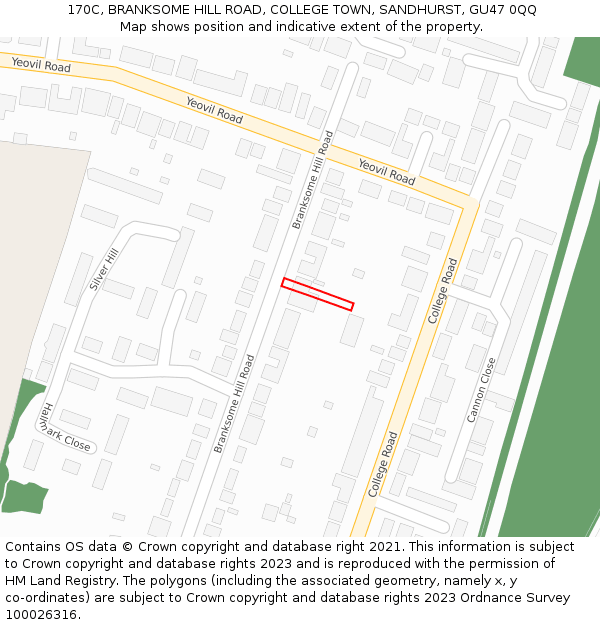 170C, BRANKSOME HILL ROAD, COLLEGE TOWN, SANDHURST, GU47 0QQ: Location map and indicative extent of plot