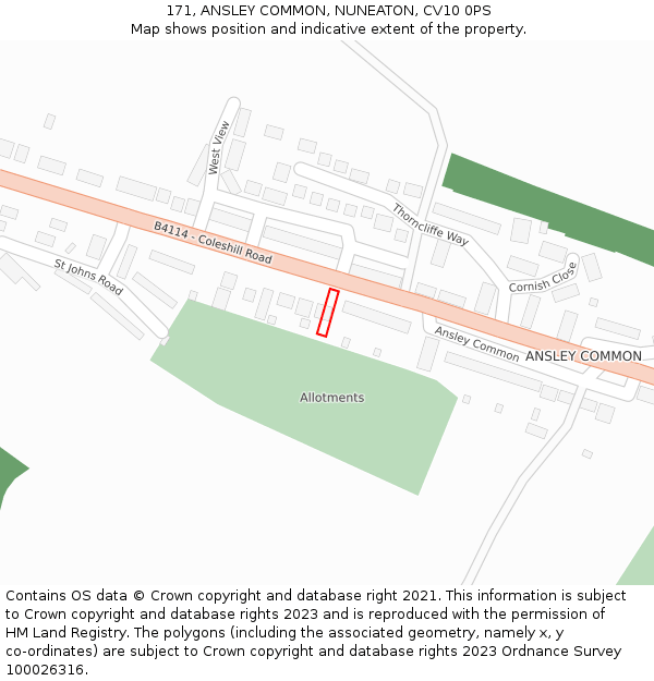 171, ANSLEY COMMON, NUNEATON, CV10 0PS: Location map and indicative extent of plot