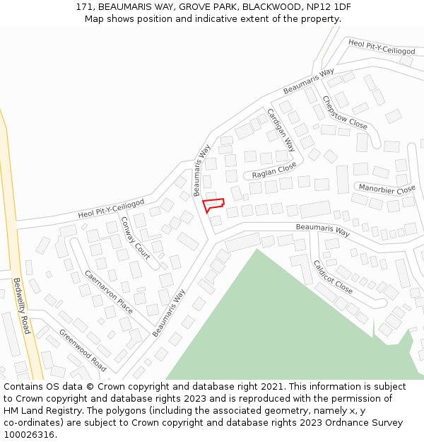 171, BEAUMARIS WAY, GROVE PARK, BLACKWOOD, NP12 1DF: Location map and indicative extent of plot