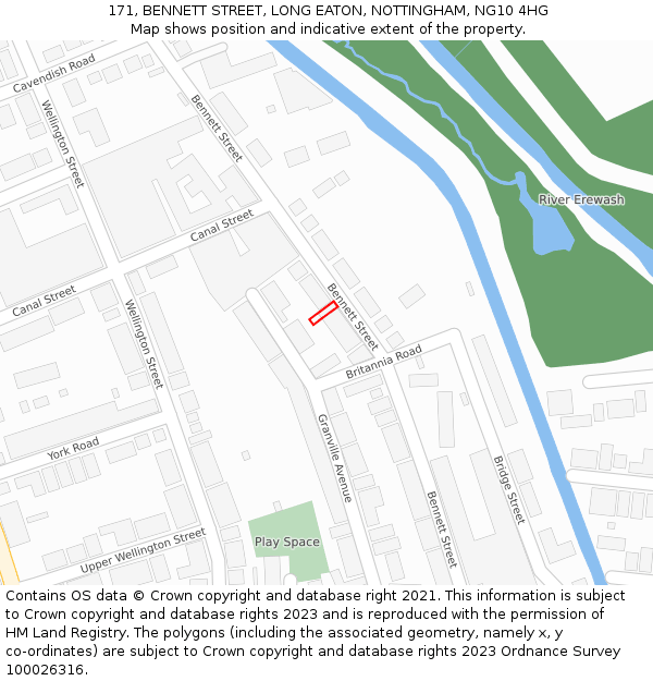 171, BENNETT STREET, LONG EATON, NOTTINGHAM, NG10 4HG: Location map and indicative extent of plot