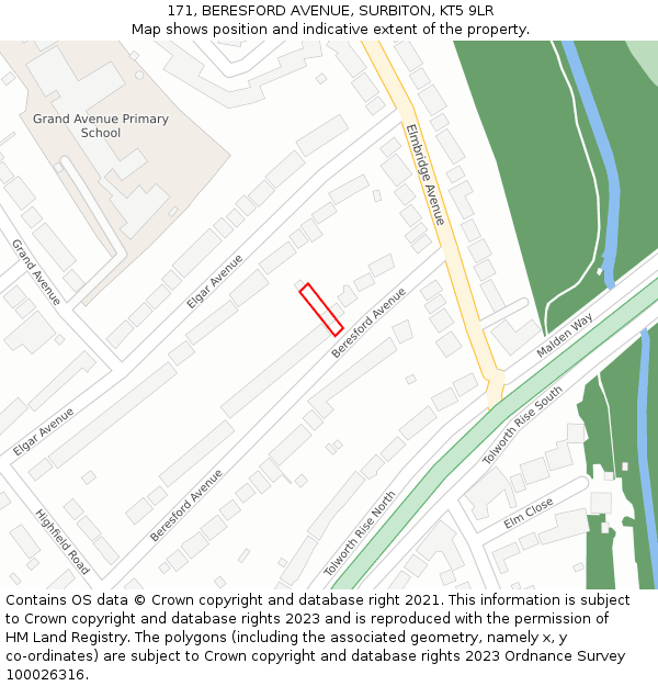 171, BERESFORD AVENUE, SURBITON, KT5 9LR: Location map and indicative extent of plot