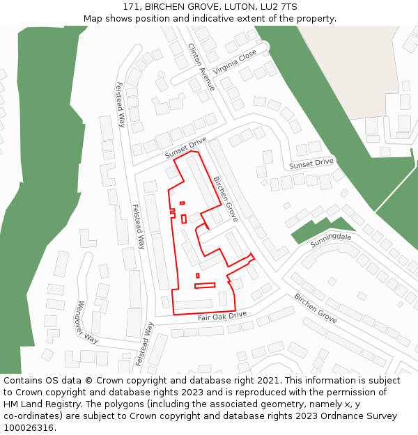171, BIRCHEN GROVE, LUTON, LU2 7TS: Location map and indicative extent of plot