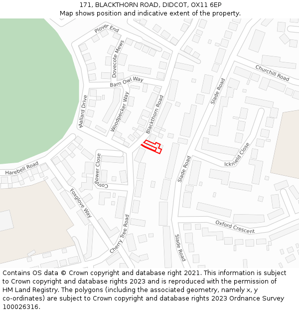 171, BLACKTHORN ROAD, DIDCOT, OX11 6EP: Location map and indicative extent of plot