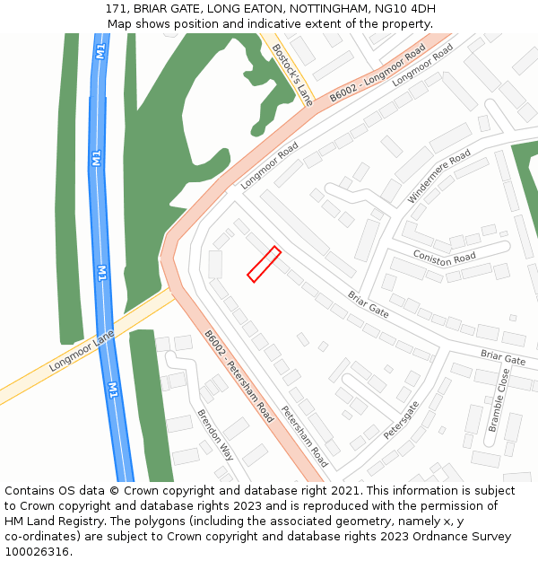 171, BRIAR GATE, LONG EATON, NOTTINGHAM, NG10 4DH: Location map and indicative extent of plot