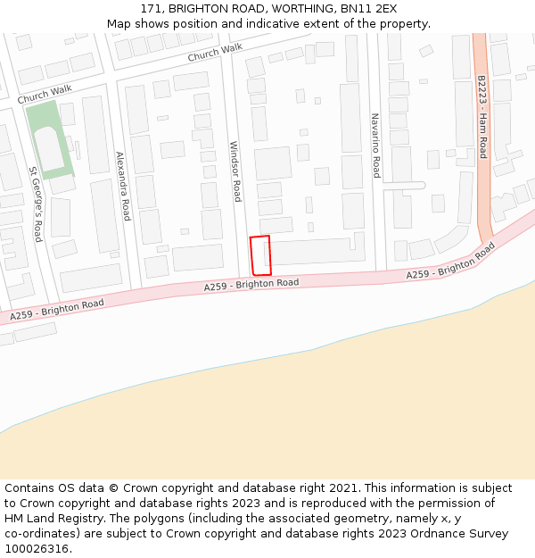 171, BRIGHTON ROAD, WORTHING, BN11 2EX: Location map and indicative extent of plot