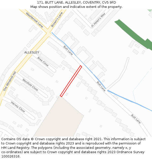 171, BUTT LANE, ALLESLEY, COVENTRY, CV5 9FD: Location map and indicative extent of plot