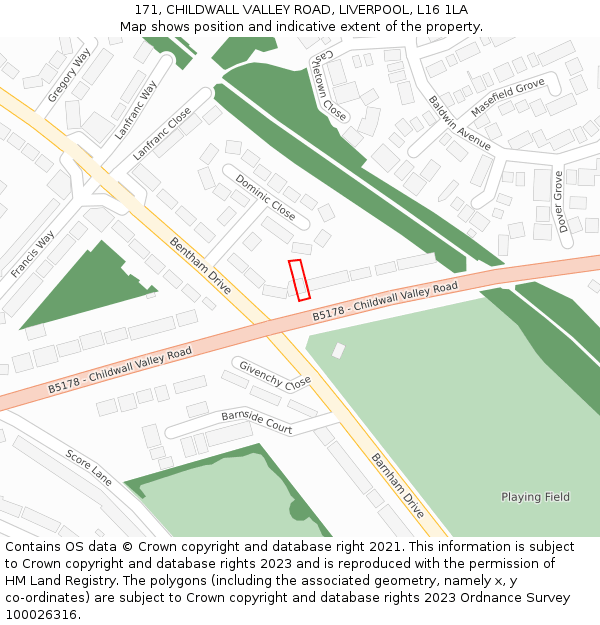 171, CHILDWALL VALLEY ROAD, LIVERPOOL, L16 1LA: Location map and indicative extent of plot