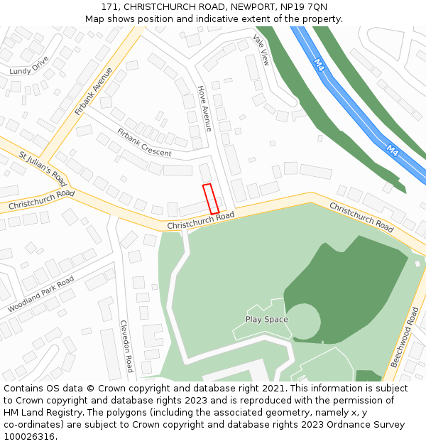 171, CHRISTCHURCH ROAD, NEWPORT, NP19 7QN: Location map and indicative extent of plot