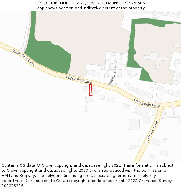 171, CHURCHFIELD LANE, DARTON, BARNSLEY, S75 5EA: Location map and indicative extent of plot