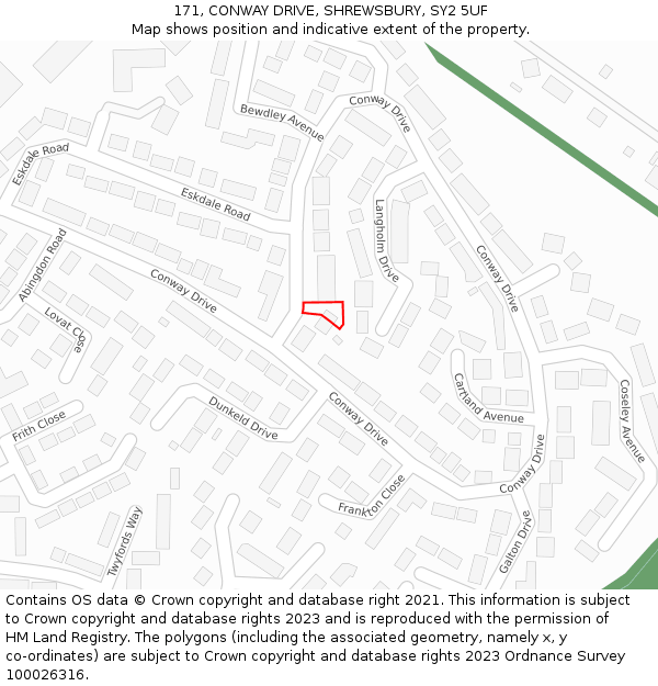 171, CONWAY DRIVE, SHREWSBURY, SY2 5UF: Location map and indicative extent of plot