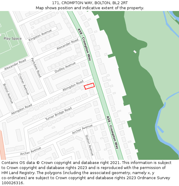 171, CROMPTON WAY, BOLTON, BL2 2RT: Location map and indicative extent of plot