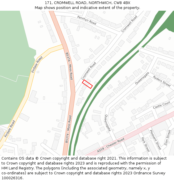 171, CROMWELL ROAD, NORTHWICH, CW8 4BX: Location map and indicative extent of plot