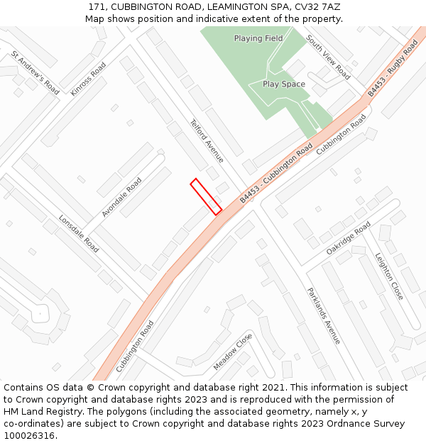 171, CUBBINGTON ROAD, LEAMINGTON SPA, CV32 7AZ: Location map and indicative extent of plot